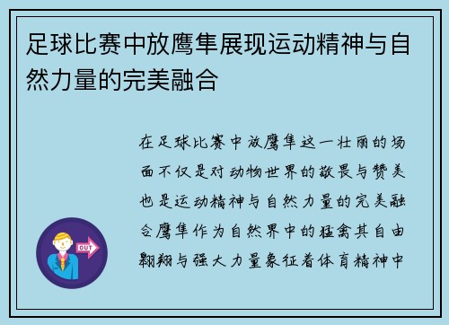 足球比赛中放鹰隼展现运动精神与自然力量的完美融合