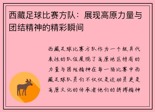 西藏足球比赛方队：展现高原力量与团结精神的精彩瞬间