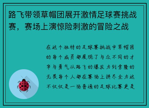 路飞带领草帽团展开激情足球赛挑战赛，赛场上演惊险刺激的冒险之战