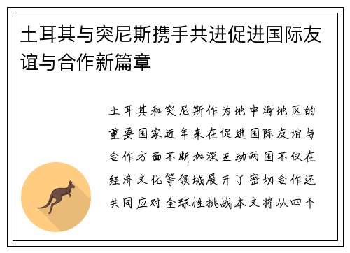 土耳其与突尼斯携手共进促进国际友谊与合作新篇章